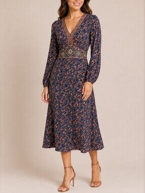 NKN Nekane Floral V-Neck Maxi Dress in Blue and Pink Medium